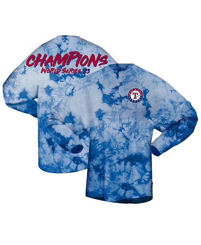 

Женская футболка Royal Texas Rangers 2023 World Series Champions с кристаллами и длинными рукавами Spirit Jersey, синий