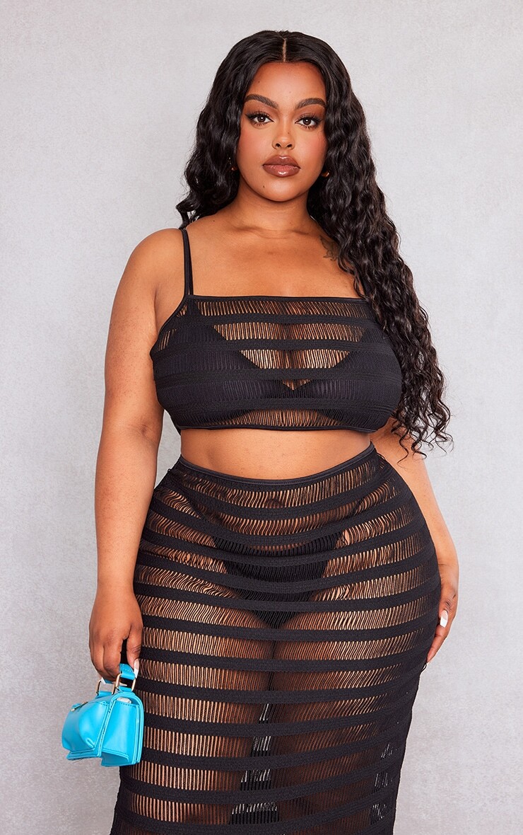 

PrettyLittleThing Черный укороченный топ Plus с лестницей