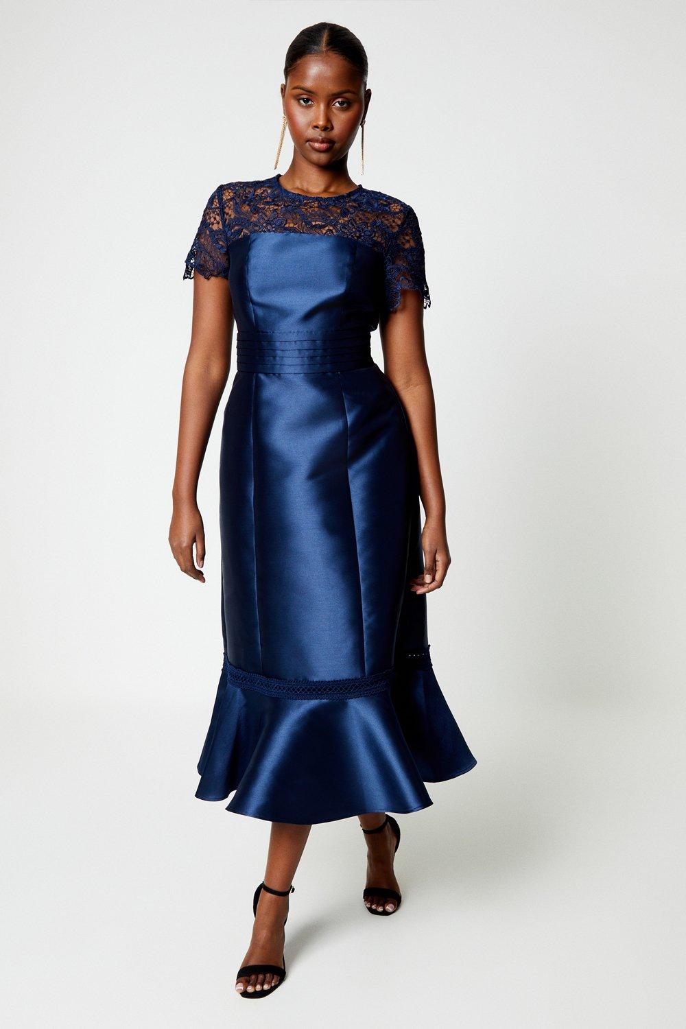 Платье миди из твила с кружевными вставками Coast, темно-синий