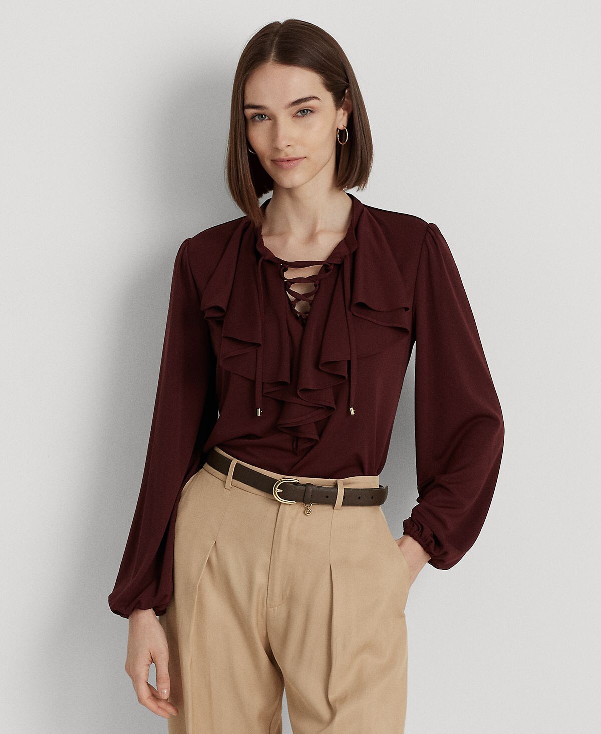 

Женский трикотажный топ на шнуровке с оборками Lauren Ralph Lauren