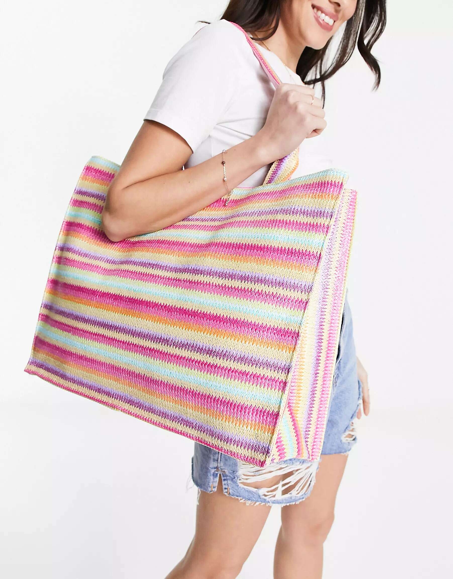 Разноцветная тканая сумка-тоут в полоску South Beach цена и фото