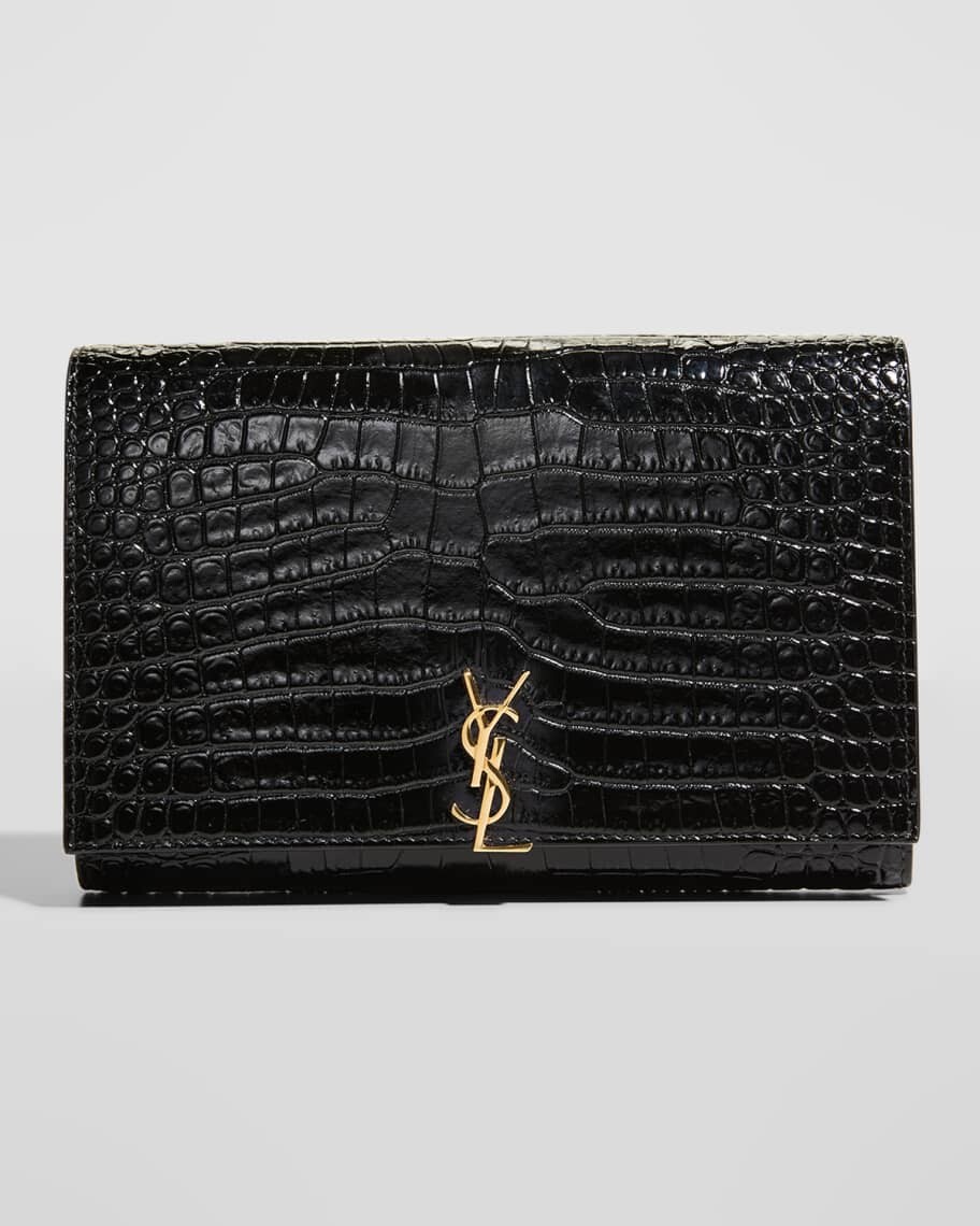 

Глянцевый кошелек YSL с тиснением под крокодила на цепочке Saint Laurent