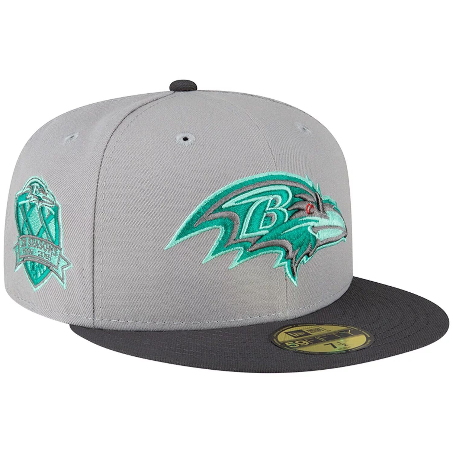 

Мужская приталенная шляпа New Era Grey/Graphite Baltimore Ravens Aqua Pop 59FIFTY