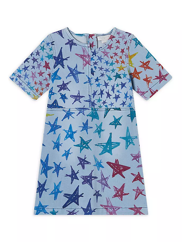 Платье из шамбре с принтом звезд и принтом для маленьких девочек и девочек Stella Mccartney Kids, синий