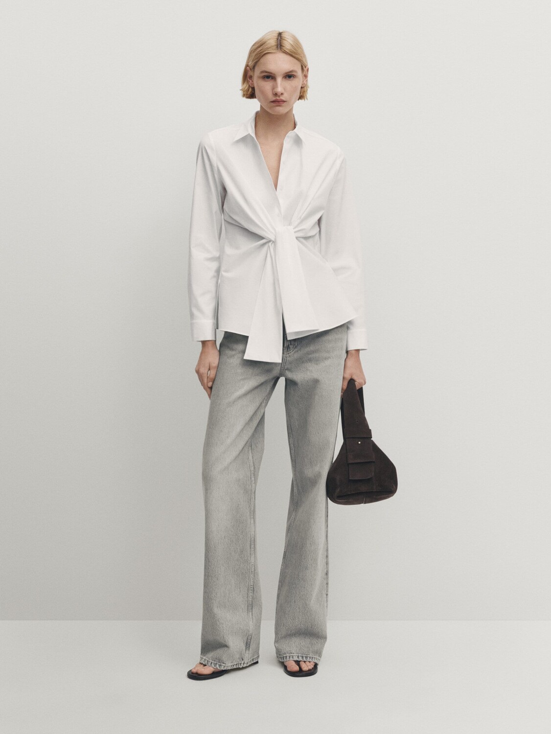 

Рубашка из поплина с галстуком Massimo Dutti, белый