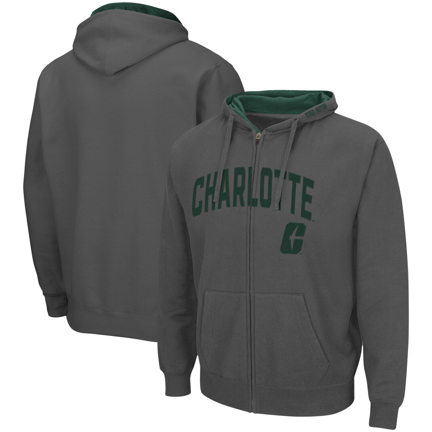 

Мужская толстовка с молнией во всю длину Colosseum Charcoal Charlotte 49ers Arch & Logo 3.0