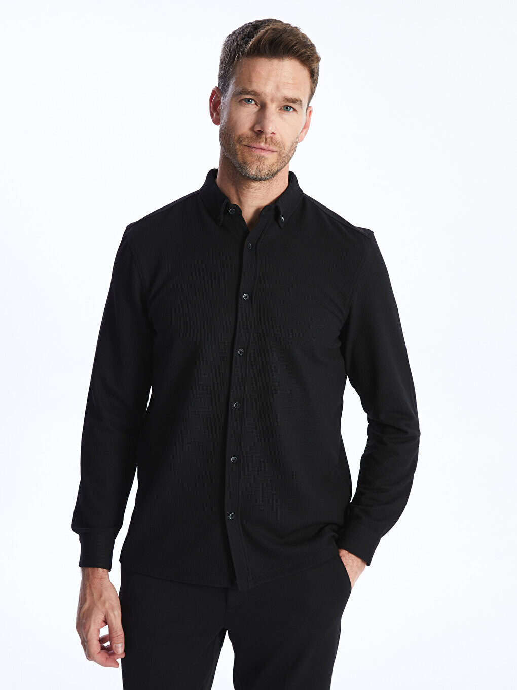 

Мужская рубашка Добби Slim Fit с длинным рукавом LCW Vision, новый черный