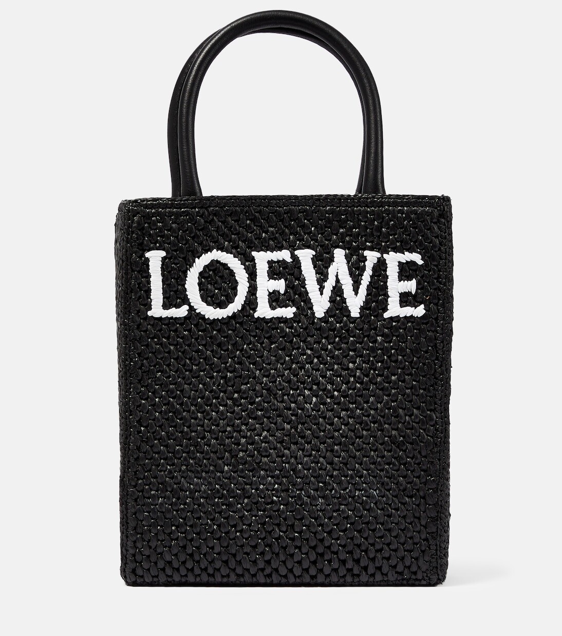

Сумка-тоут из рафии с кожаной отделкой Loewe, черный