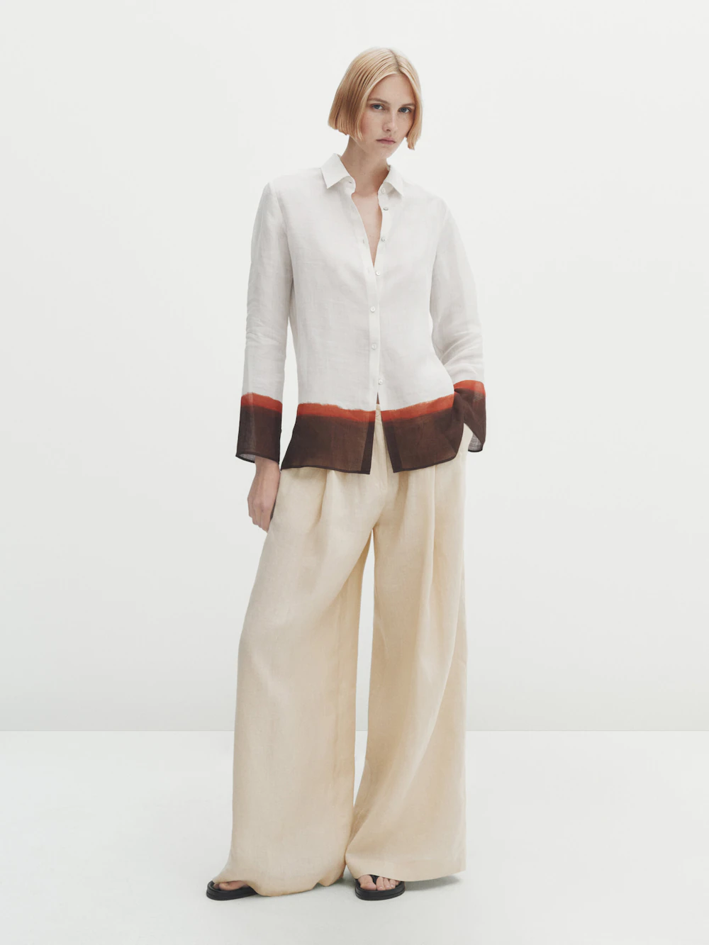 

Рубашка из 100% рами с рубашкой color block Massimo Dutti, кремовый