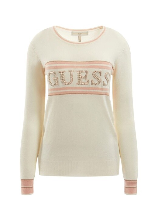 

Белый женский свитер с круглым вырезом Guess