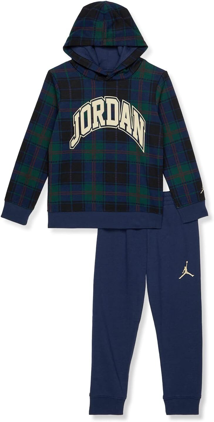 

Детский набор Jordan Essentials Plaid Pullover Set, цвет Obsidian