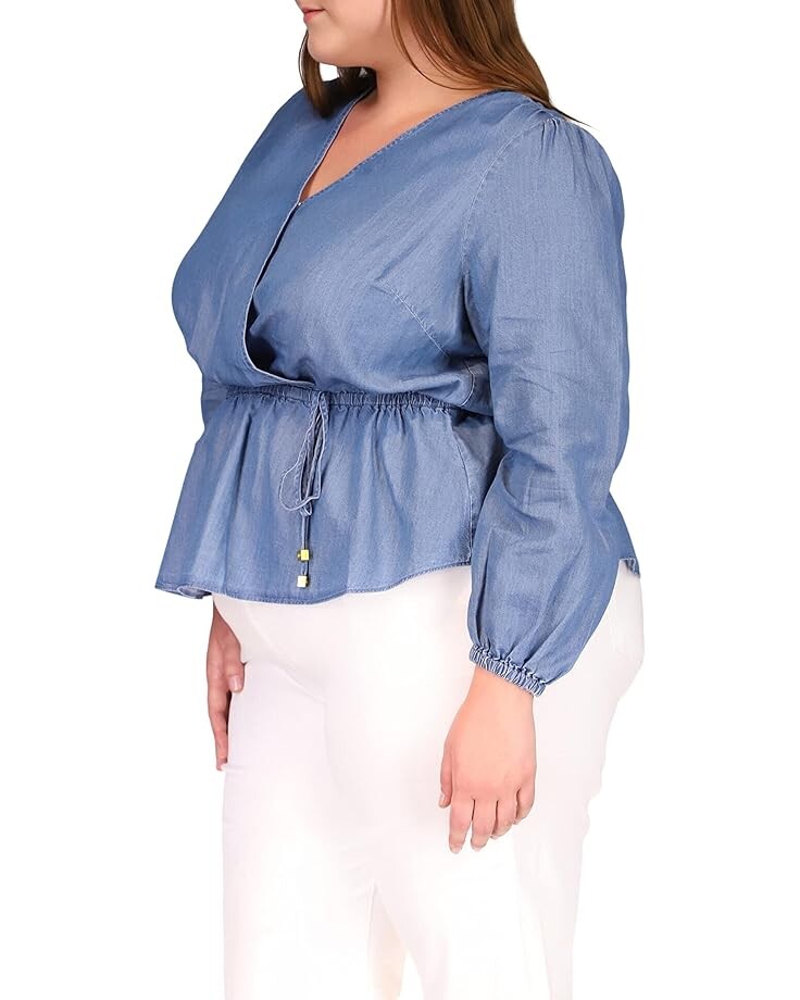 цена Топ Michael Kors Plus Size Long Sleeve Wrap Top, цвет Light Cadet Wash