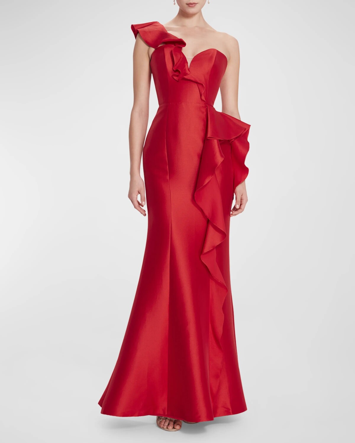 

Платье-труба на одно плечо с оборками Marchesa Notte, цвет Red