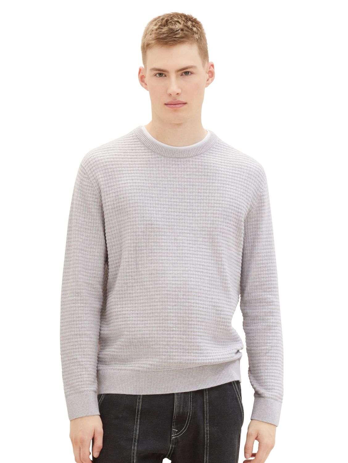 Пуловер TOM TAILOR Denim STRUCTURED DOUBLELAYER, серый пуловер tom tailor denim basic серый
