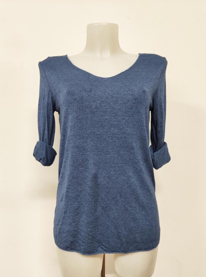 

Wool Mix Топ с длинными рукавами и V-образным вырезом, светлый деним