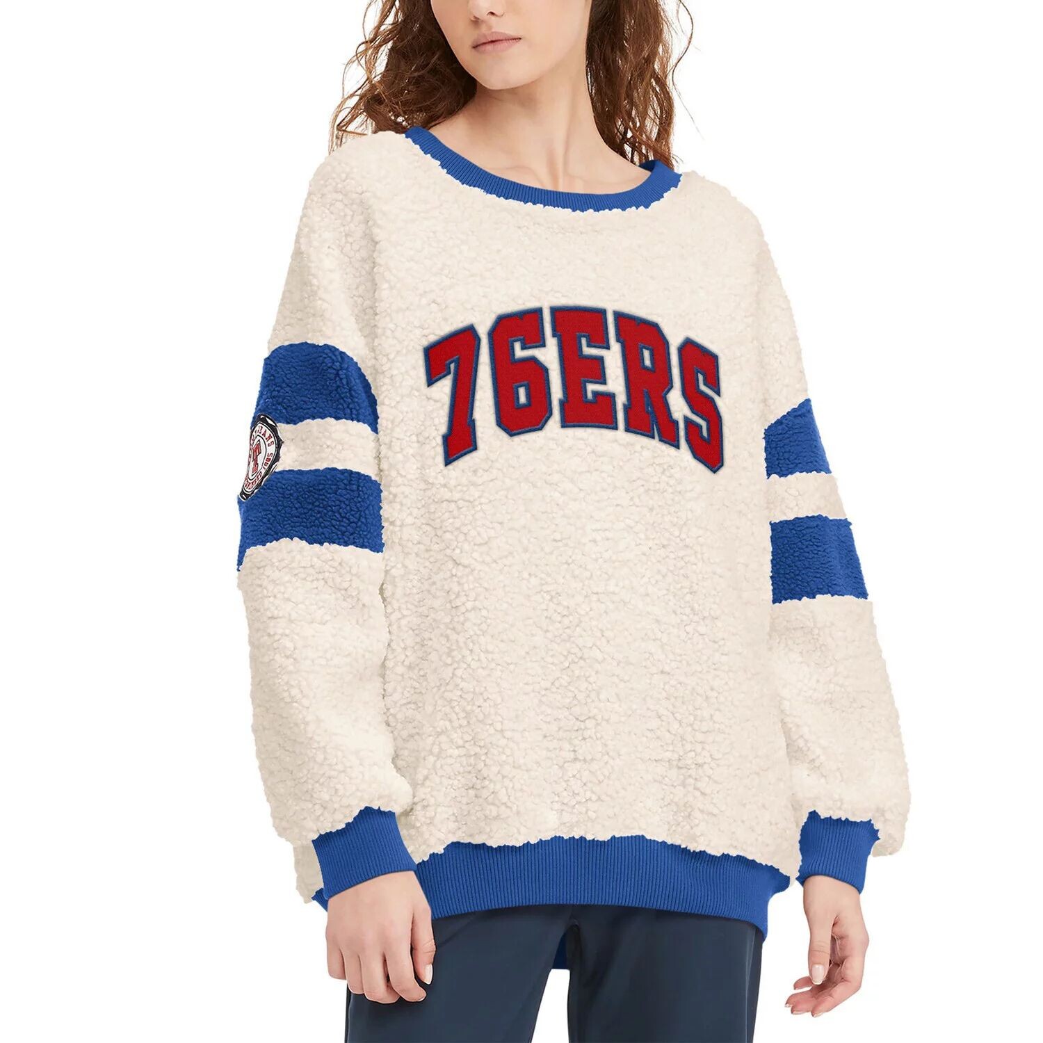 

Женский пуловер Tommy Jeans Oatmeal/Royal Philadelphia 76ers Mindy Sherpa, свитшот