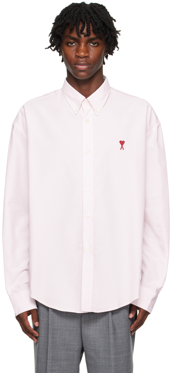 цена AMI Alexandre Mattiussi Бело-розовая рубашка Ami De C?ur