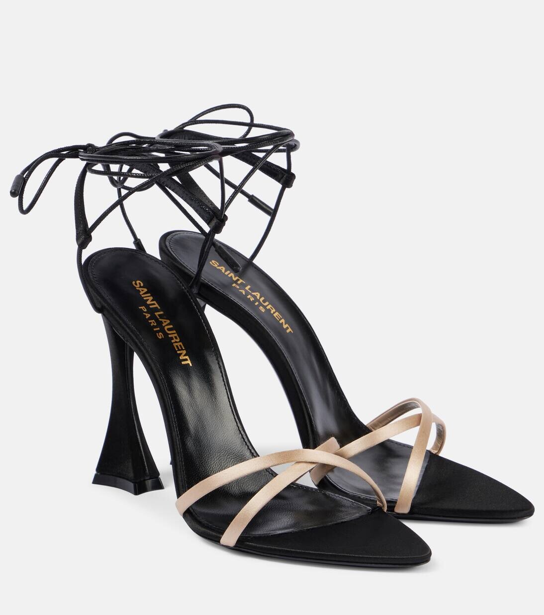 

Босоножки Liza 110 из креп-атласа Saint Laurent, цвет gold/noir