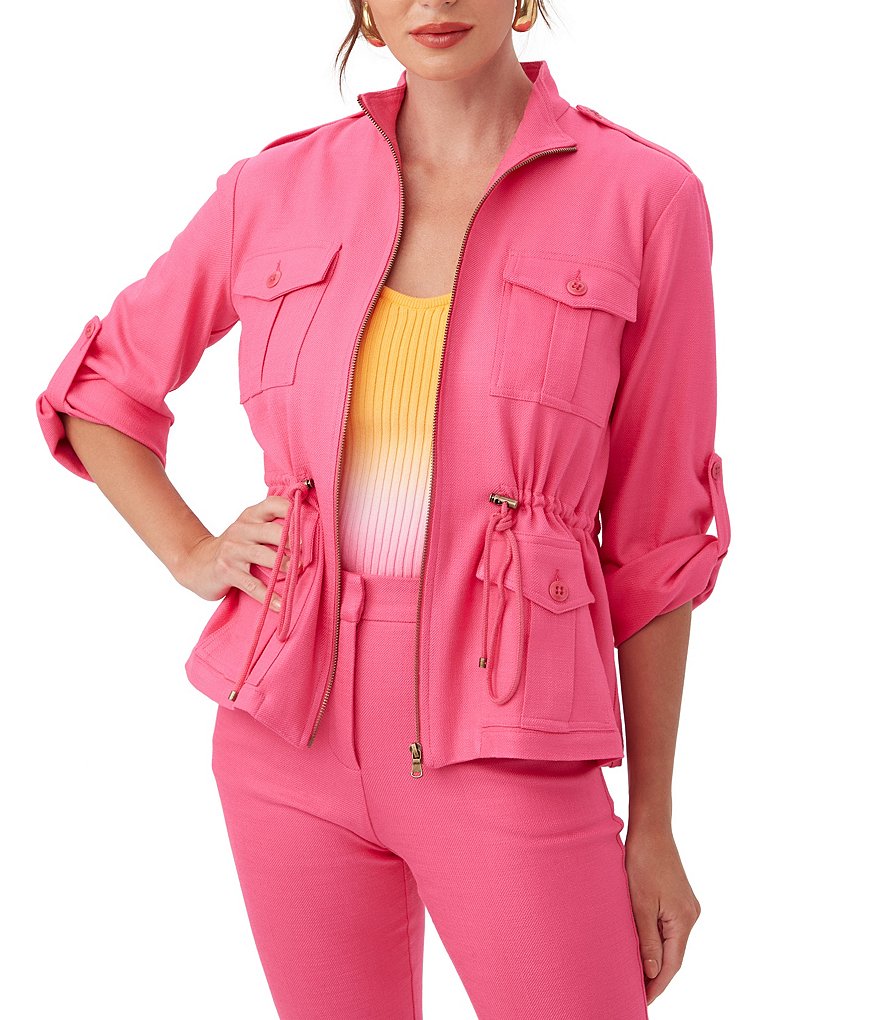 Практичная куртка из твила Trina Turk с кулиской на талии и кулиской на талии., розовый