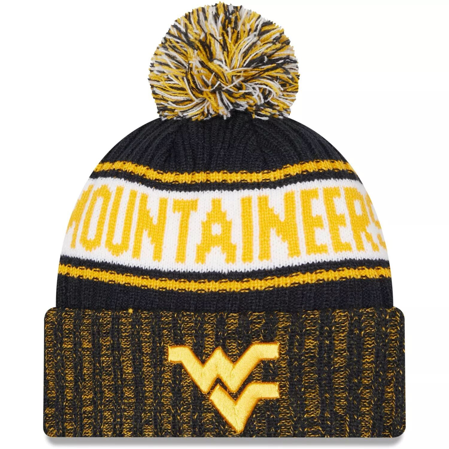 

Мужская вязаная шапка New Era Navy West Virginia Mountaineers с манжетами и помпоном