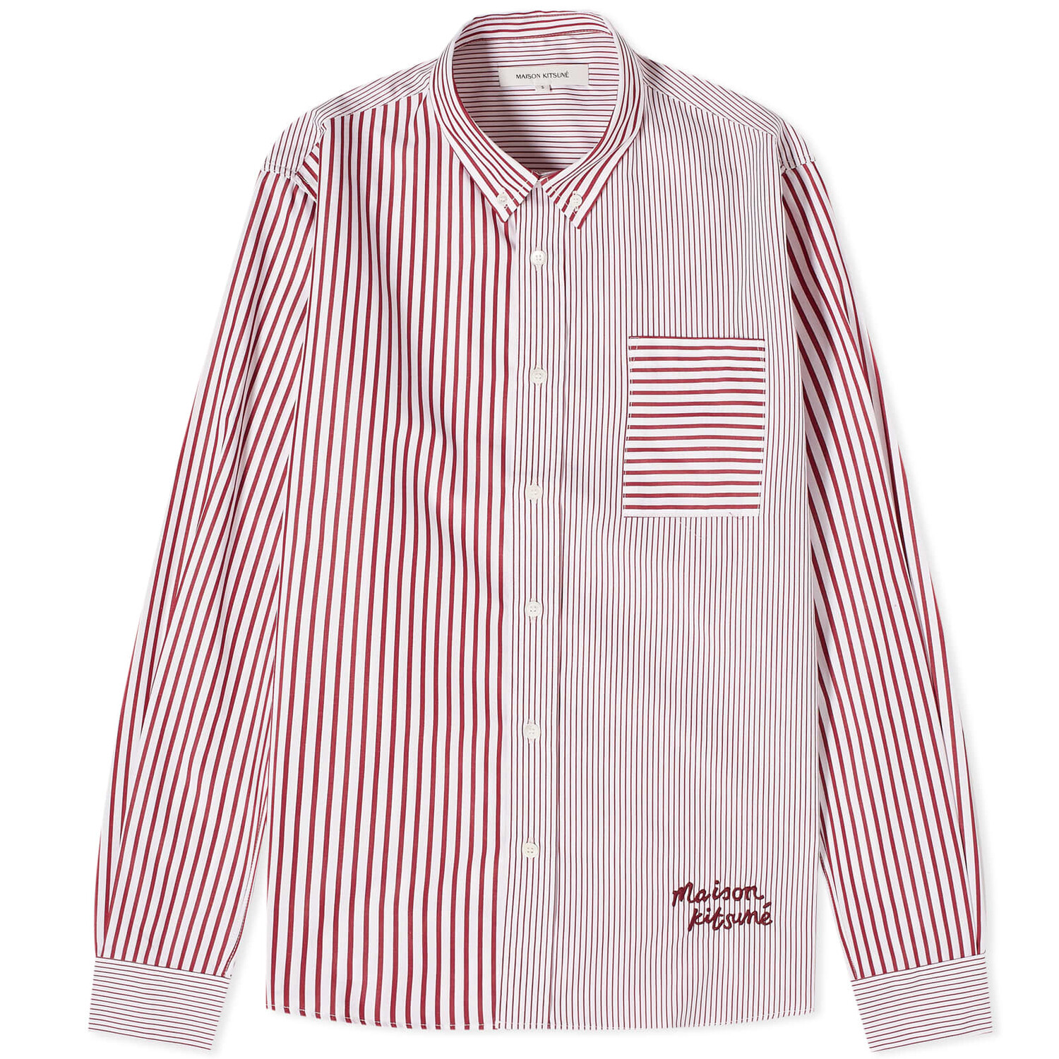 Рубашка Maison Kitsune Handwriting Logo Fun Mix Stripe, цвет White & Red свитшот maison kitsune maison kitsune handwriting regular цвет light grey melange