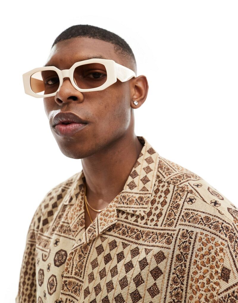 

Кремовые прямоугольные солнцезащитные очки ASOS DESIGN