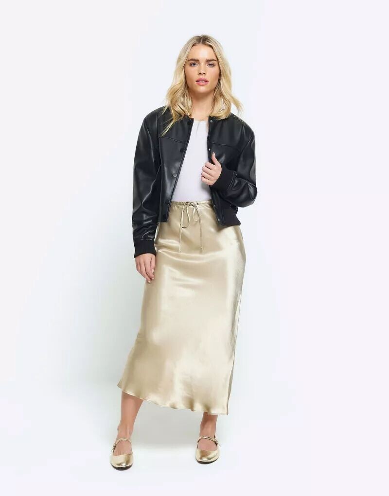 

Бежевая юбка макси с завязкой на талии River Island - темная