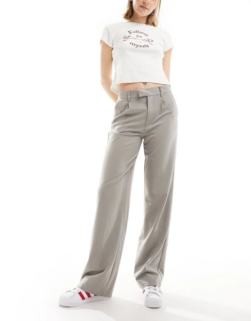 Pull&Bear – Элегантные брюки каменно-бежевого цвета с завышенной талией
