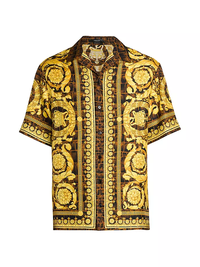 

Шелковая походная рубашка Baroccodile Versace, цвет caramel black gold