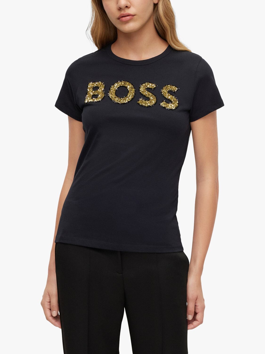 

HUGO BOSS Evenitsa Футболка с логотипом и пайетками, черная, Черный