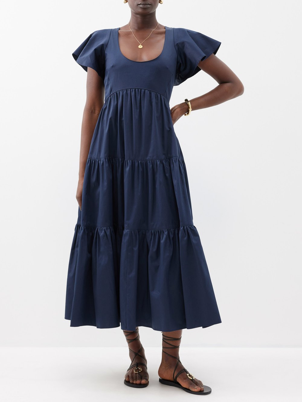 цена Ярусное платье миди с рифлеными рукавами La Ligne, синий