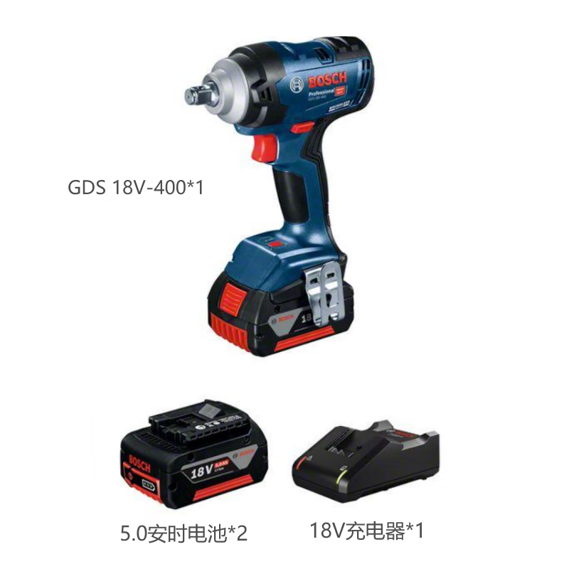 Гайковерт ударный Bosch GDS 18V-400 + два аккумулятора, зарядное устройство