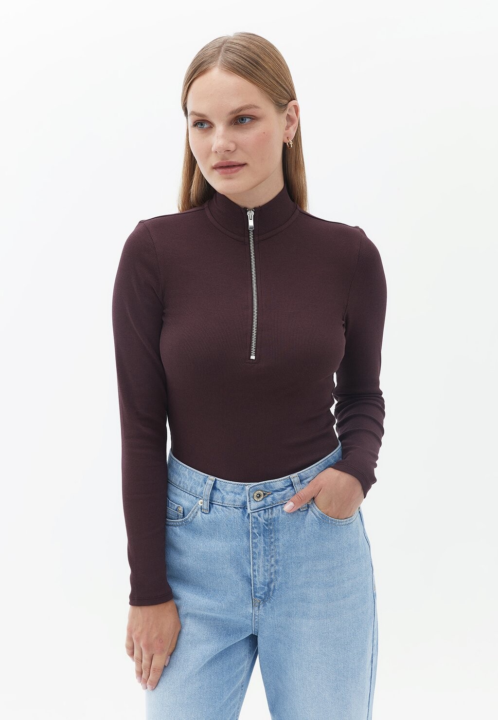 

Футболка с длинными рукавами With Zipper Detail OXXO, цвет fudge