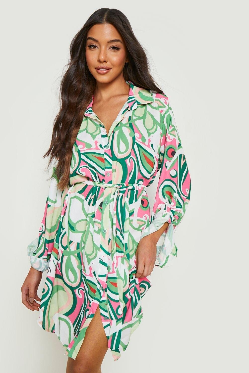 

Платье-рубашка абстрактное Boohoo, зеленый