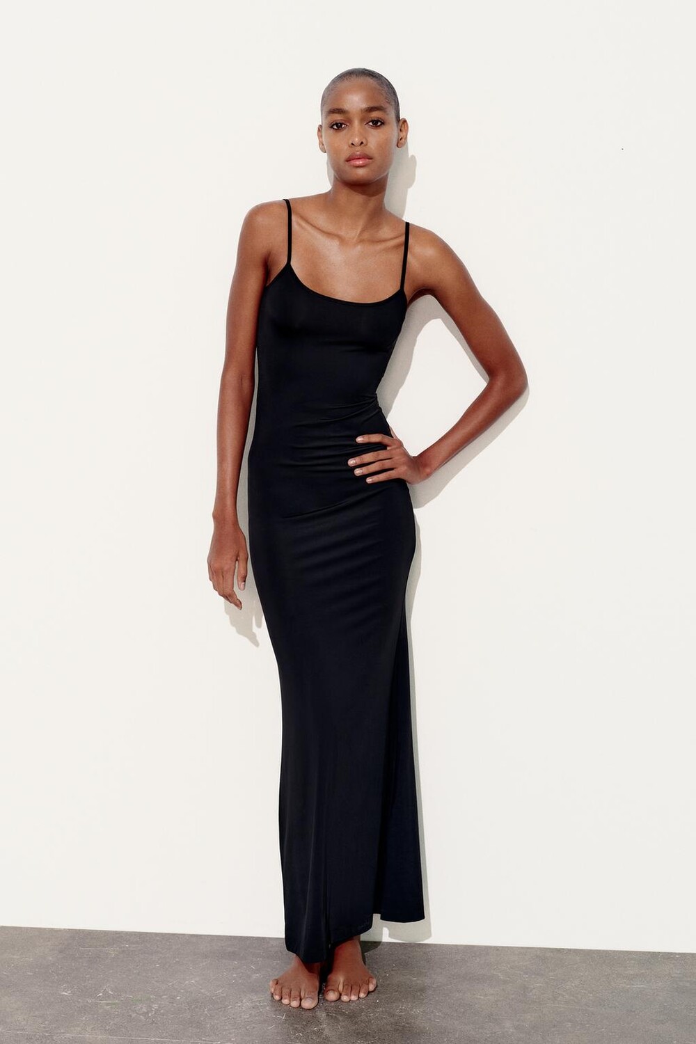 

Длинное платье из полиамида ZARA, черный