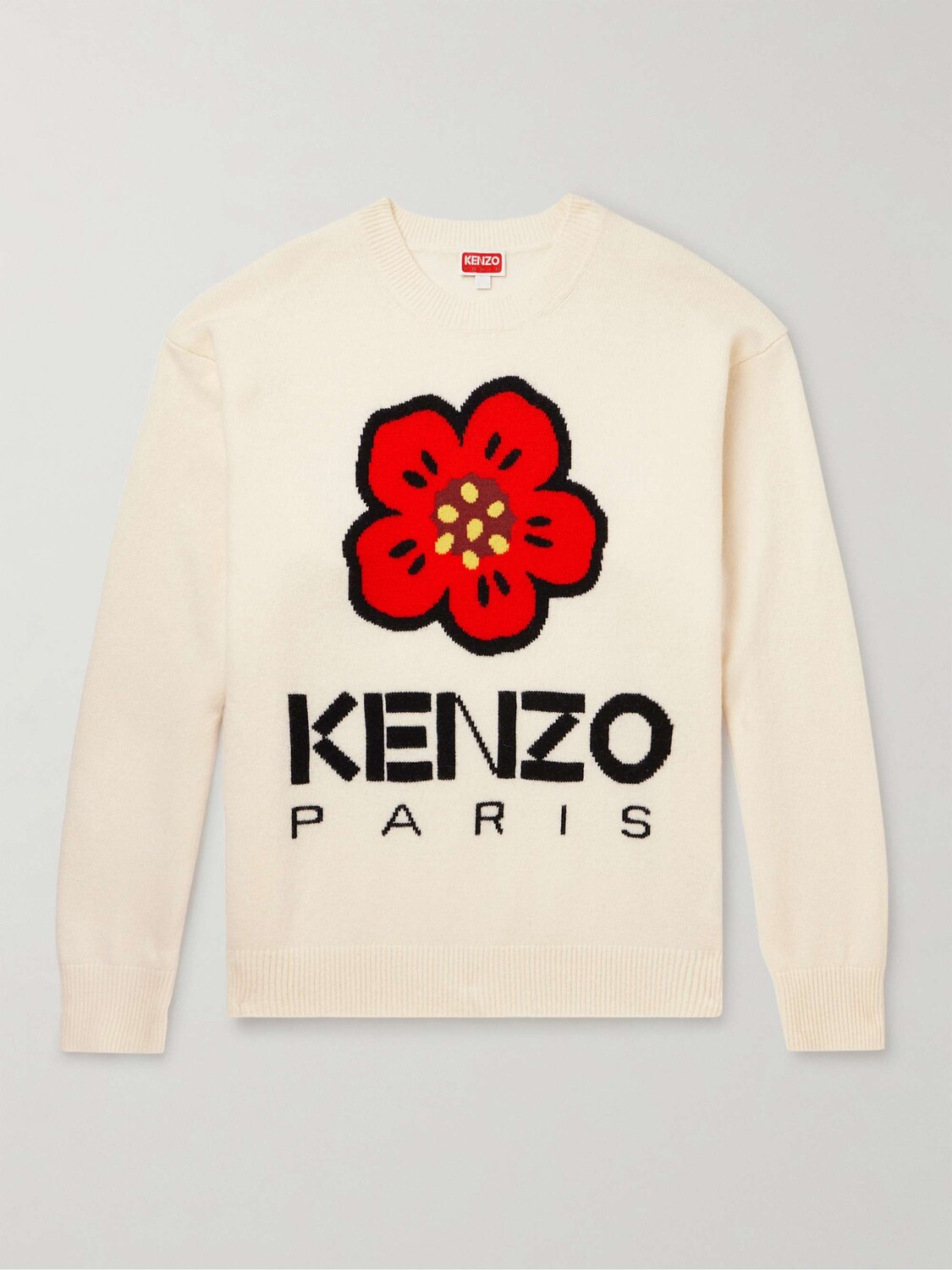 

Жаккардовый шерстяной свитер с логотипом KENZO, кремовый, Бежевый