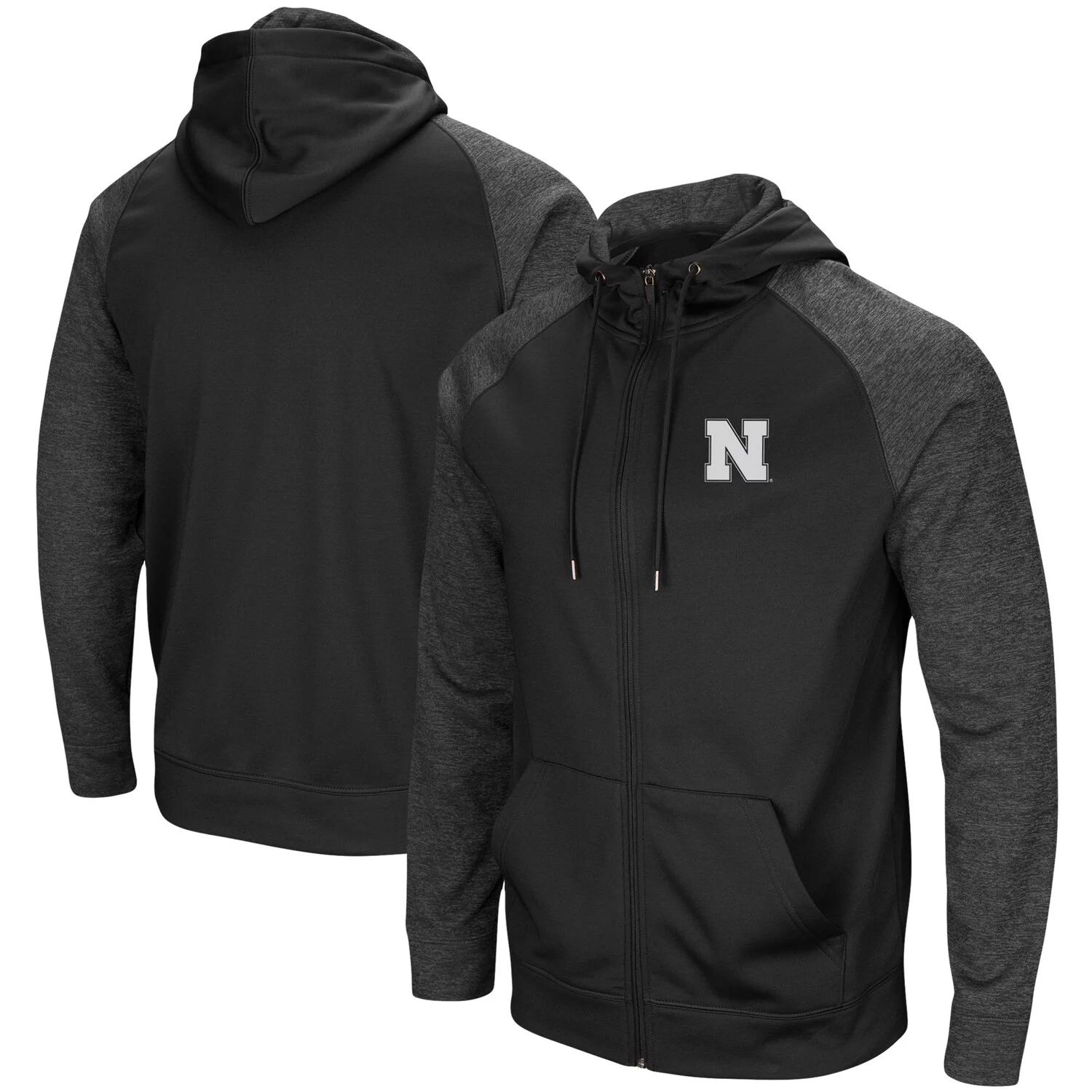 

Мужская черная толстовка с молнией во всю длину Nebraska Huskers Big & Tall Blackout реглан Colosseum