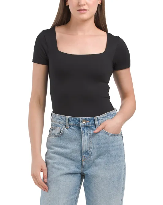 

Двухслойное боди с короткими рукавами и квадратным вырезом Hunter & Brown, черный