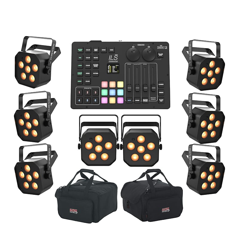 Система освещения Chauvet Chauvet DJ EZLink Par Q6BT ILS RGBA Light (8 Pack) with 2 Bags, and ILS Command контроллер освещения chauvet ils command