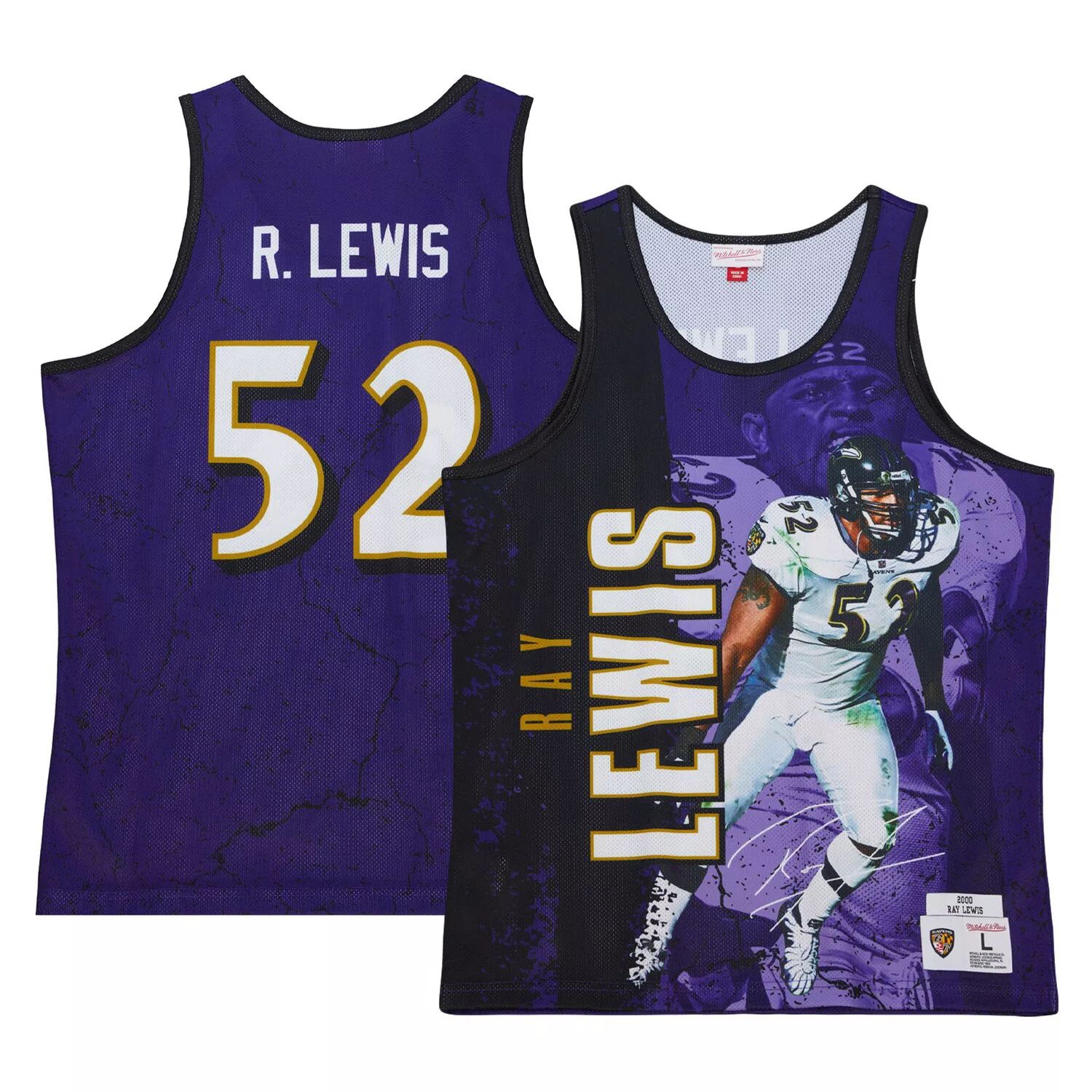 Мужская фиолетовая майка Mitchell & Ness Ray Lewis Baltimore Ravens 2000 Player Burst