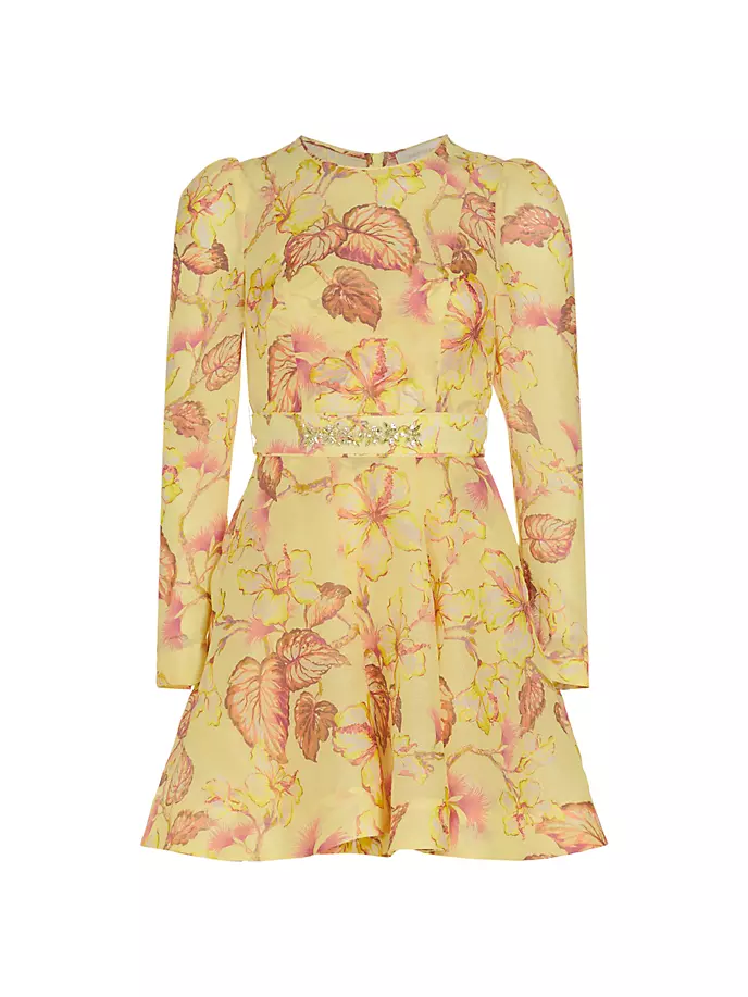 цена Мини-платье из шелка и льна с цветочным принтом Matchmaker Zimmermann, желтый