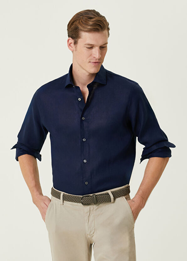 

Льняная рубашка удобного кроя Beymen Collection, синий