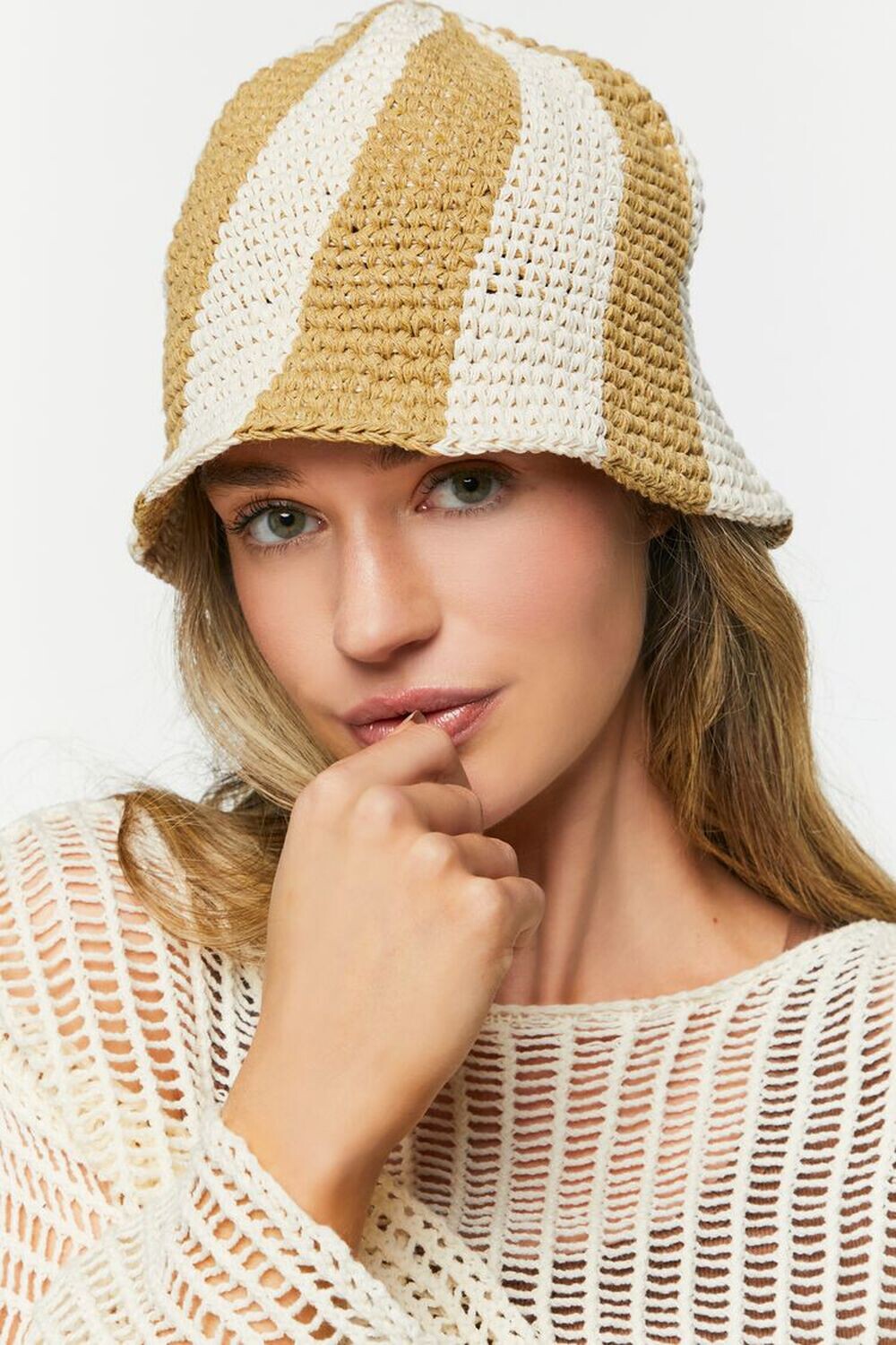 

Полосатая панама крючком Forever 21, кремовый