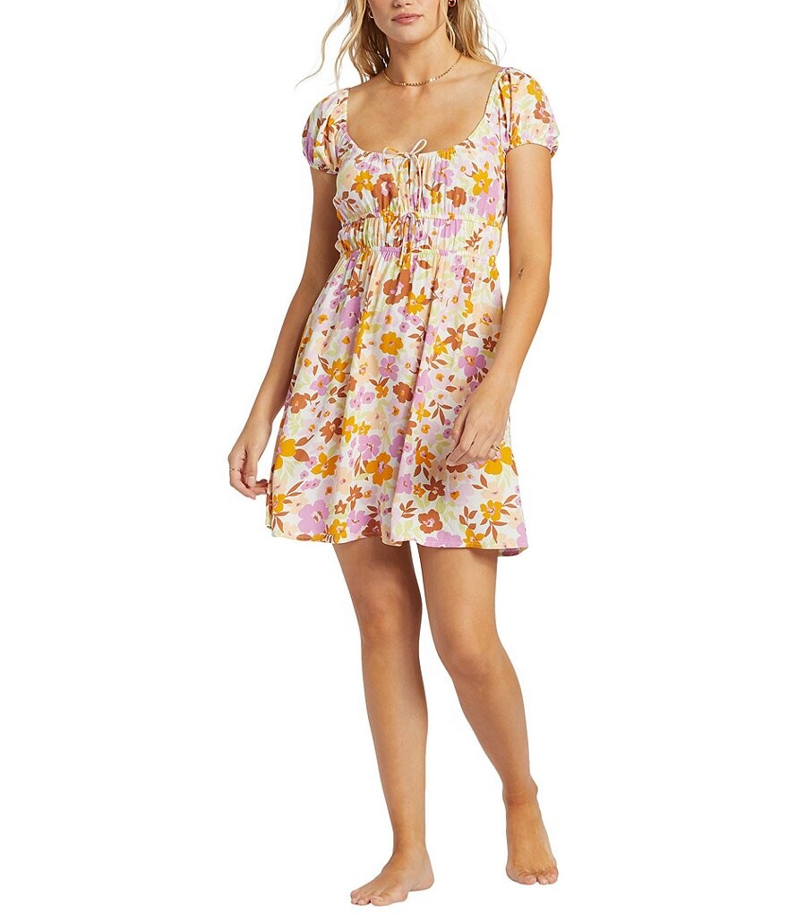 

Мини-платье с короткими рукавами и завязкой спереди Billabong Sun Kissed с цветочным принтом, оранжевый