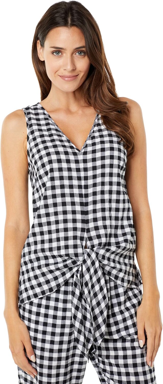 

Топ Michael Kors Gingham Tie Front Tank, черный/белый