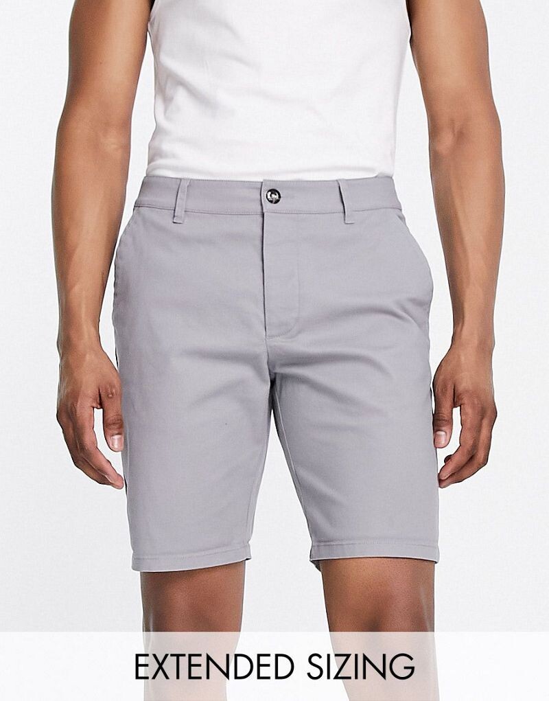 

Светло-серые узкие шорты чинос средней длины ASOS DESIGN