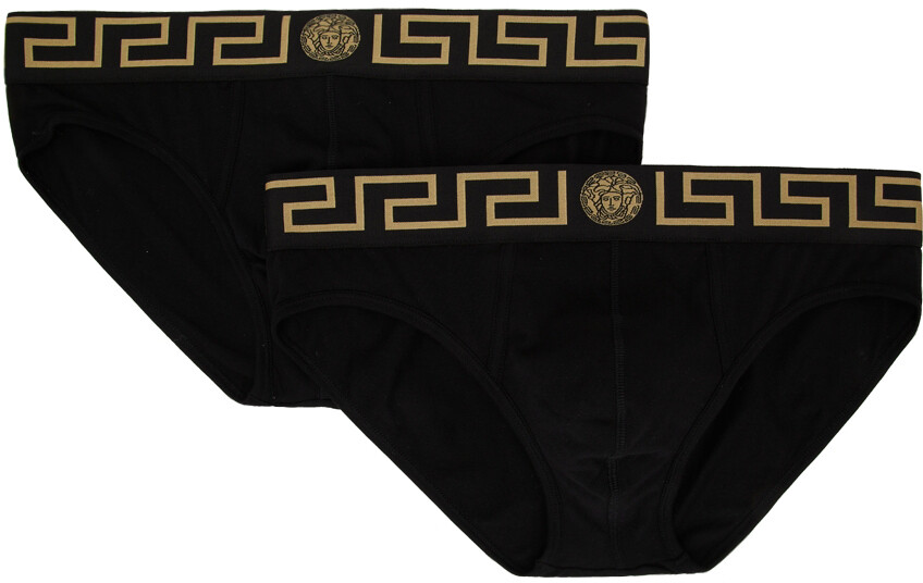 

Versace Underwear Комплект из двух черных трусов с каймой греческого цвета