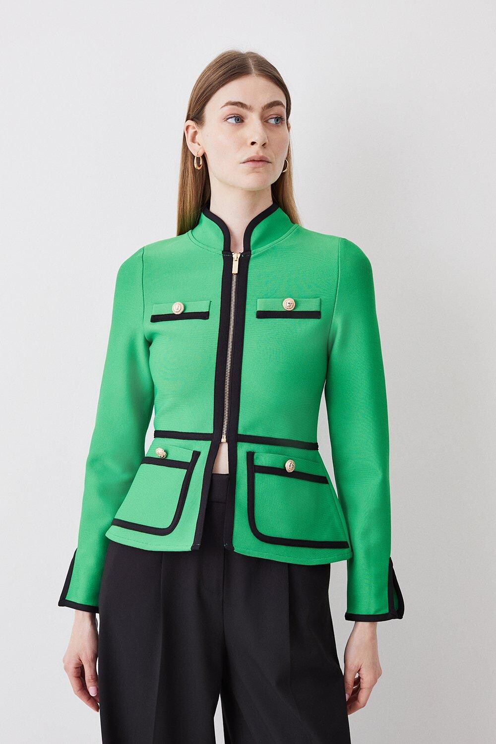 

Трикотажная куртка с контрастной окантовкой и повязкой Karen Millen, зеленый