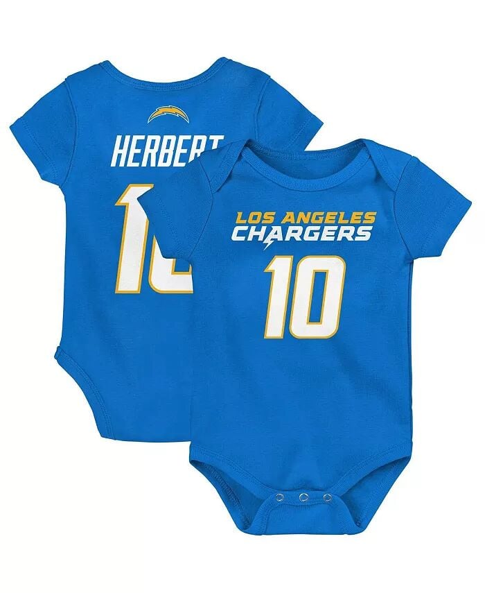 

Боди для мальчиков и девочек Justin Herbert Powder Blue Los Angeles Chargers Mainliner с именем и номером игрока Outerstuff, синий