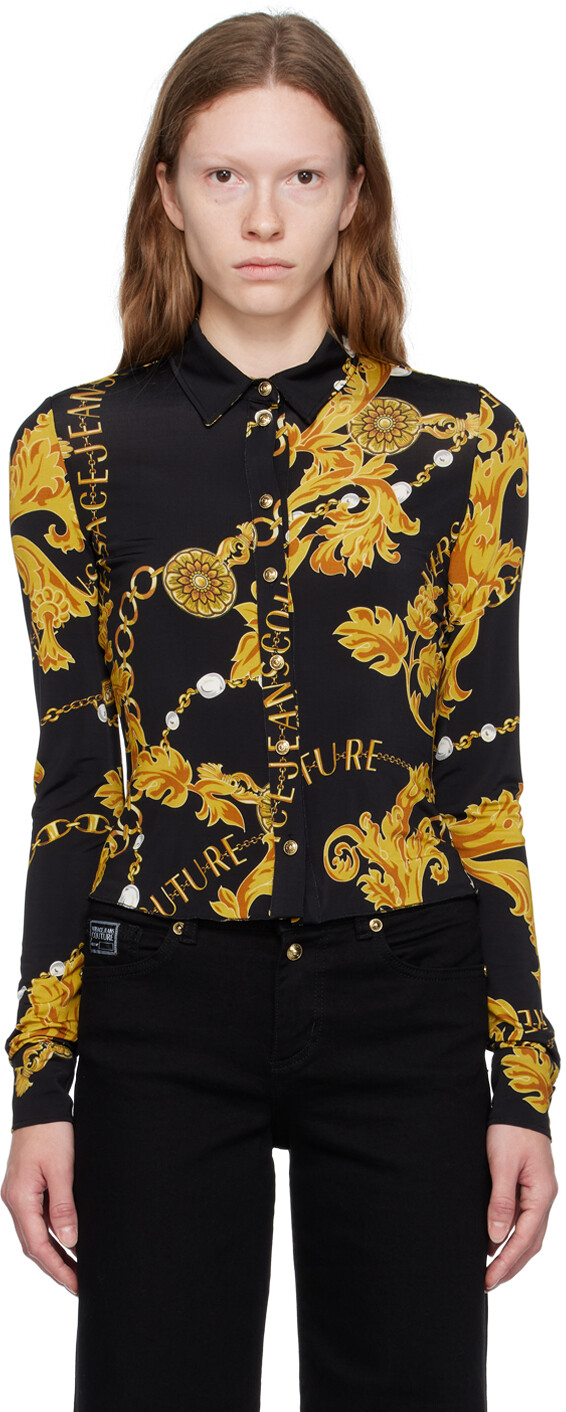 

Черная рубашка с цепочкой от кутюр Versace Jeans Couture